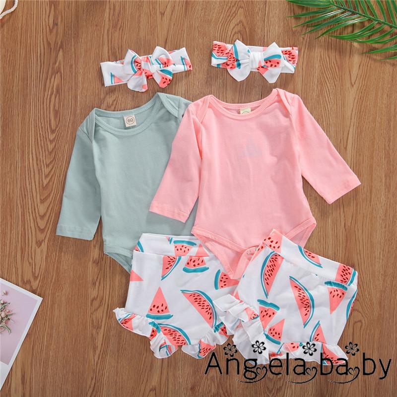 Set jumpsuit dài tay màu trơn + quần short lưng cao kèm băng đô thời trang cho bé gái