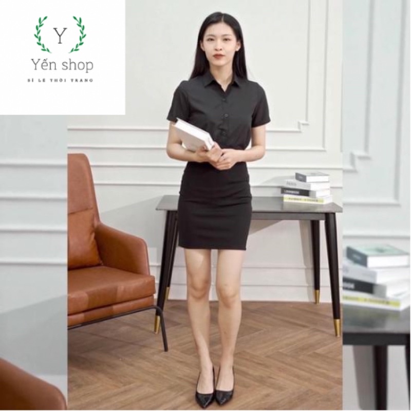 Áo sơ mi cộc tay màu đen nữ