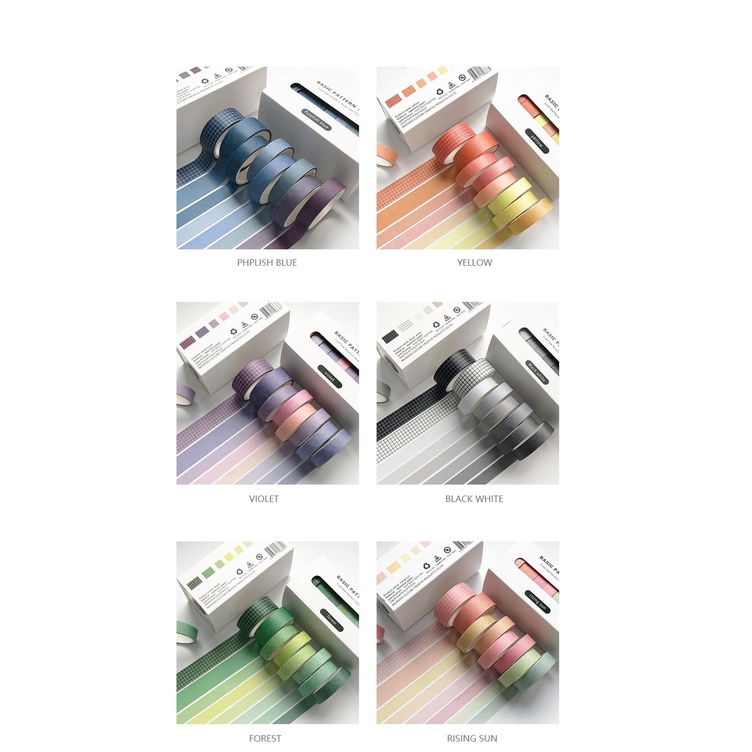 Set 8 cuộn băng keo washi màu trơn kiểu retro dễ thương dùng trang trí sổ tay