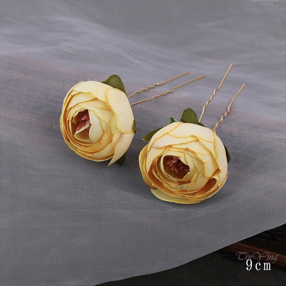 GETNOIVAS Set 2 Kẹp Tóc Hợp Kim Hình Chữ U Đính Hoa Sang Trọng