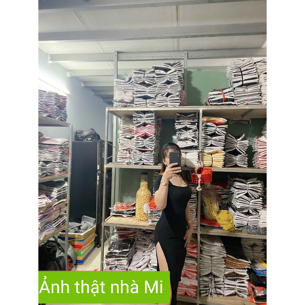 Đầm ôm body cổ vuông có xẻ tà cao 1 bên chất thun gân co giãn tốt, váy ôm body xẻ tà cao tay ngắn nữ[MẪU MỚI] | BigBuy360 - bigbuy360.vn