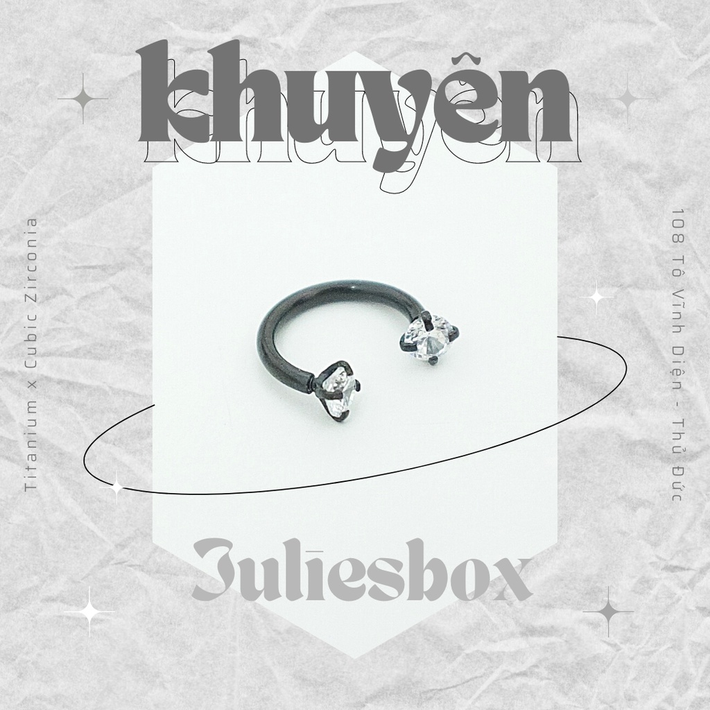 [1 Chiếc] Khuyên Tai Chữ U 2 Đầu Đá Tròn Thân Đen Đá Trắng Titan Thép Không Gỉ Cá Tính Phong Cách julies box bông tai