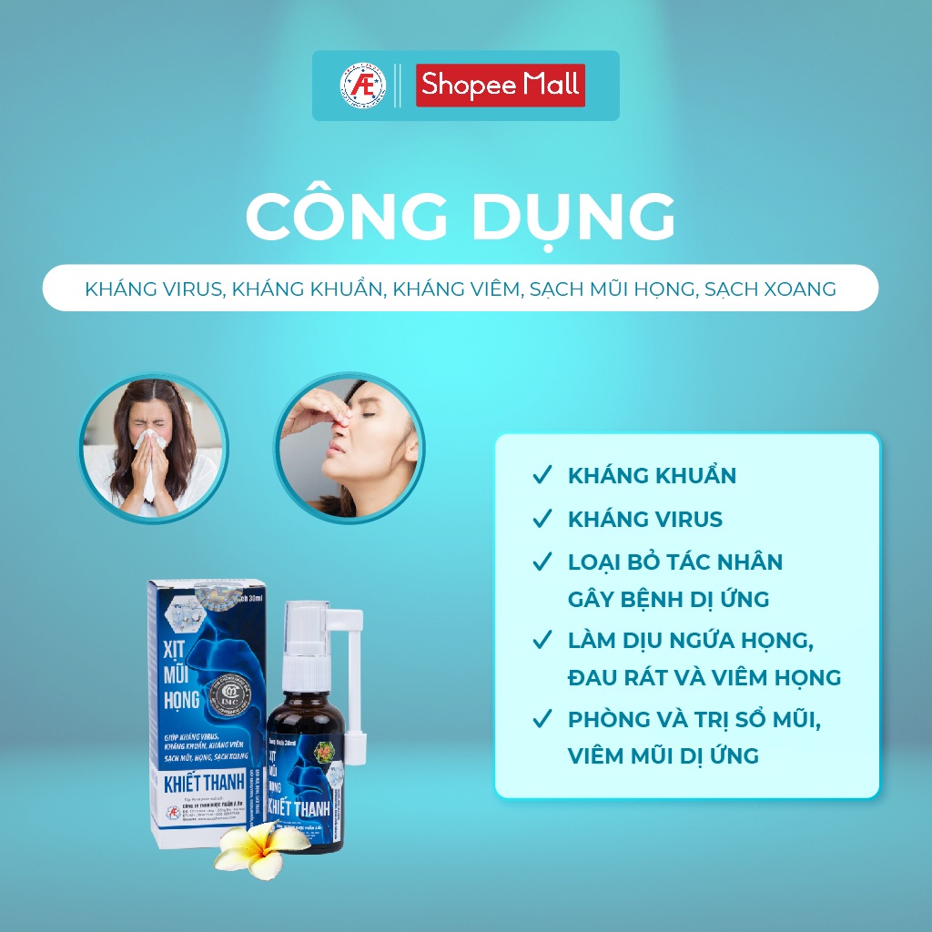 Xịt mũi họng Khiết Thanh giúp thông thoáng mũi họng lọ 30ml