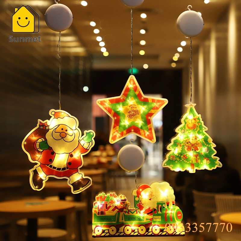 Đèn LED nhiều mẫu NOEL GIÁNG SINH  Sử Dụng PIN Có Nút Hít Mặt Kính trang trí DECOR dịp LỄ TẾT Sunmet