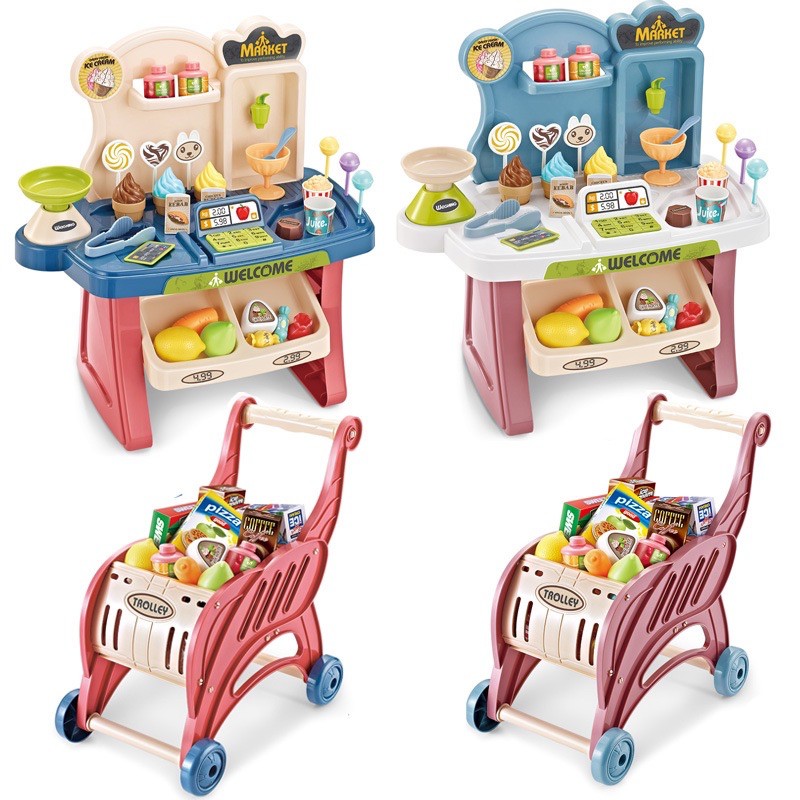Quầy bán kẹo bánh kèm xe đẩy đồ chơi trẻ em