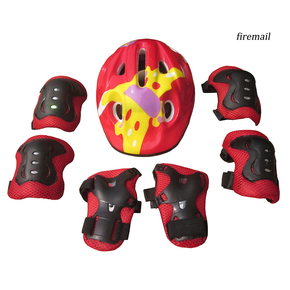 Set 7 món gồm mũ bảo hiểm cặp đệm đầu gối cặp đệm khuỷu tay cặp đệm bàn tay bảo vệ dành cho bé đi xe đạp
