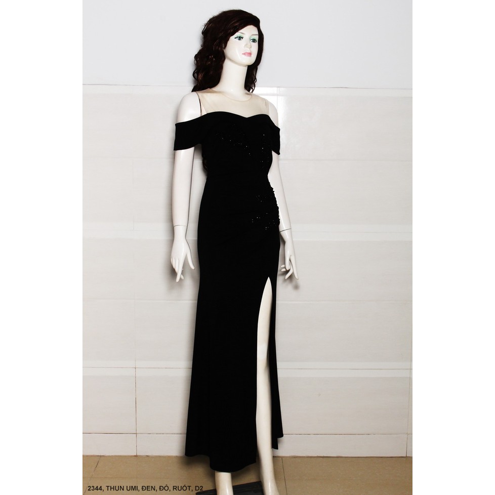 Đầm váy dạ hội bẹt vai xẻ đùi sang trọng 2344 (có hình chụp thật)