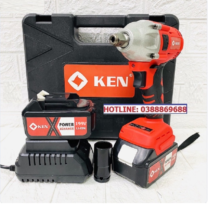 Máy Siết Bulong KEN 199V, Khoan Pin, Bắn Vít, Siết ốc KHÔNG CHỔI THAN, Loại 2 PIN