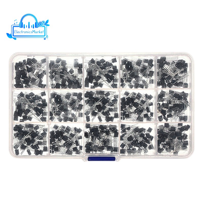 600Pcs 15 Value Transistor TO-92 Assortment Box Kit 2N2222 2N3904 2N3906 C945 S8050 S8550 S9014 S9013 9018