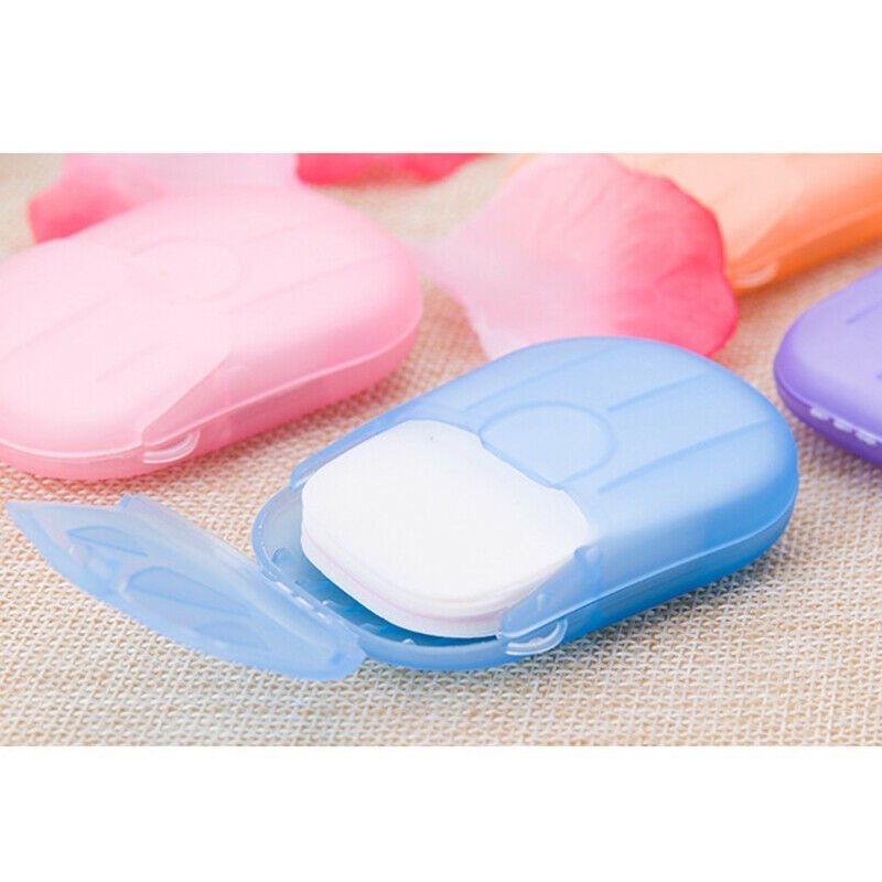 Hộp 20 tờ xà phòng giấy dùng một lần tiện lợi để mang đi du lịch màu sắc ngẫu nhiên