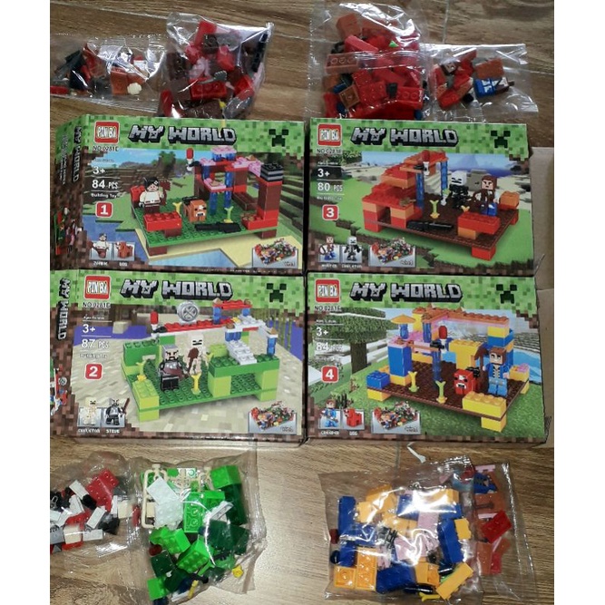 Lắp ráp 1 hộp LegoMinecraft MyWord 0281E có nhiều chi tiết bằng nhựa ABS