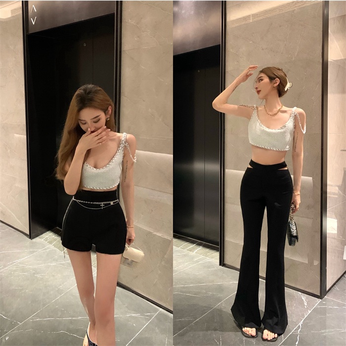 Áo Camisole + Quần Short Lưng Cao Form Ôm