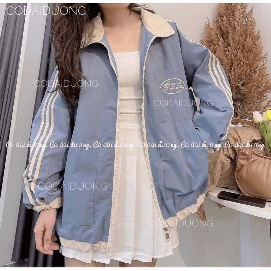 Áo Khoác Dù Nữ Hai Lớp Chất Mero, Cổ Sơ Mi Phối 3 Sọc Tay Form Rộng Mặc Chống Nắng, Chắn Gió 4 Mùa Siêu Hot [NEW UNISEX]
