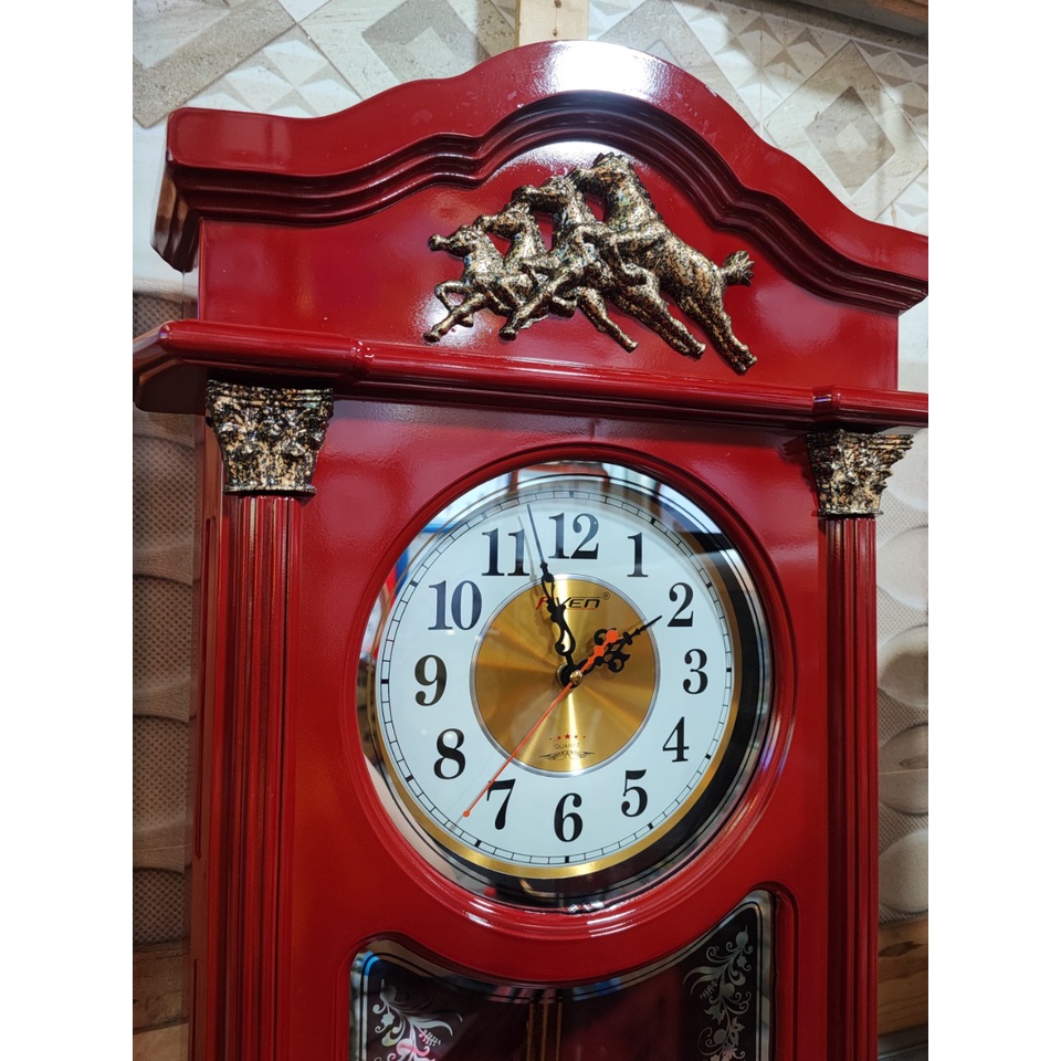 Đồng hồ quả lắc kiểu cổ điển sang trọng giả gỗ sơn đồng cực đẹp mã đáo thành công - V520