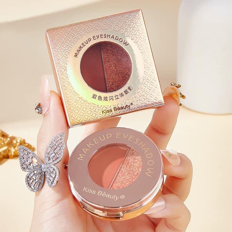 Bảng phấn mắt KISS BEAUTY Makeup Eyeshadow 2 ô nhũ và lì