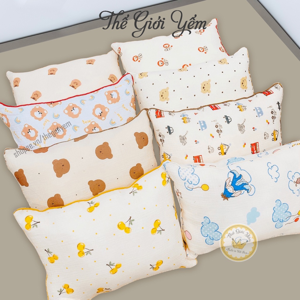 Gối xô muslin organic cao cấp mềm mịn thấm hút tốt an toàn cho bé yêu GX01