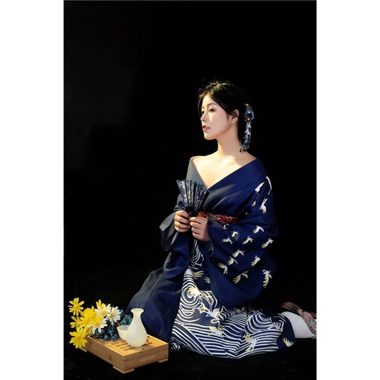 Kimono trang phục nhật bản mẫu mới xanh than