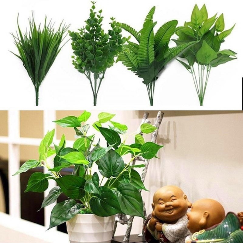 1 nhánh lá khuynh diệp nhân tạo bằng nhựa trang trí nhà cửa