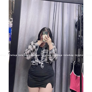 SET ĐẦM BODY 2 DÂY + ÁO SƠ MI SỌC [ TNT SHOP BIGSIZE 60KG 90KG ]
