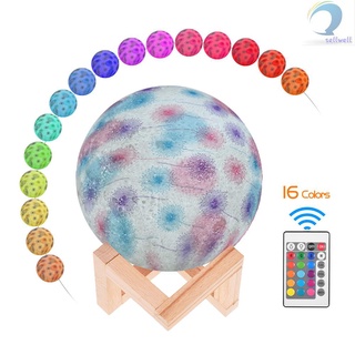 Đèn Led Ngủ Hình Mặt Trăng 3d 16 Màu Điều Khiển Từ Xa Có Thể Sạc Lại Kèm Giá Đỡ Và 7 Màu 5.9inch