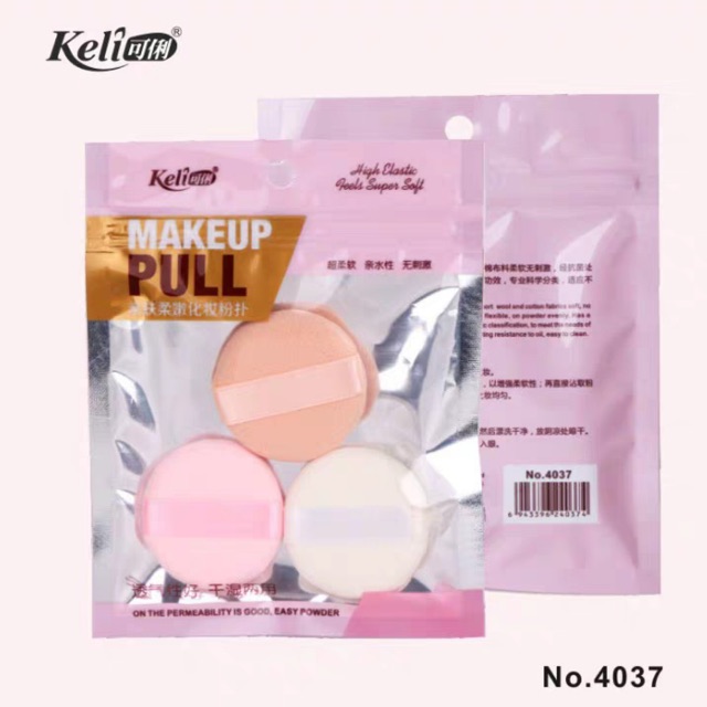 [size nhỏ] Set 3 chiếc bông phấn trang điểm Keli