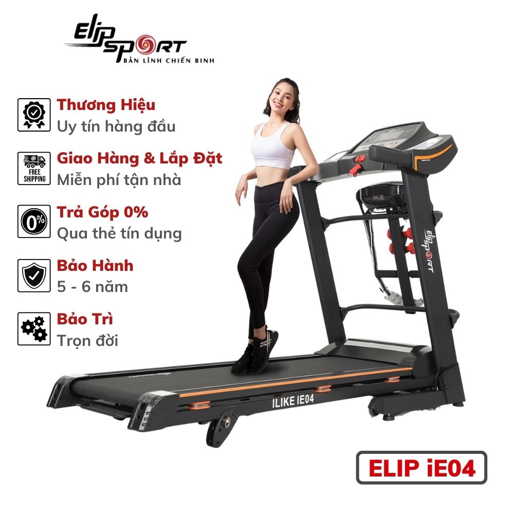 Máy Chạy Bộ Gấp Gọn ELIP iLike iE04 Đa Năng Có Máy Rung Bụng, Tạ Tay, Màn Hình LCD