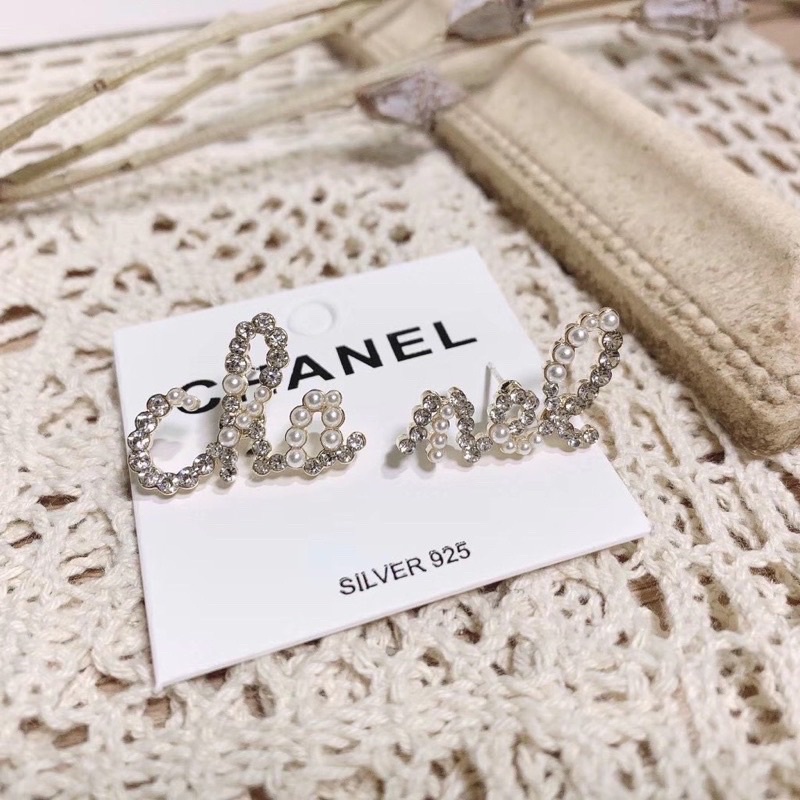 Bông tai/ khuyên tai chữ đá mix ngọc sáng cao cấp 🍓