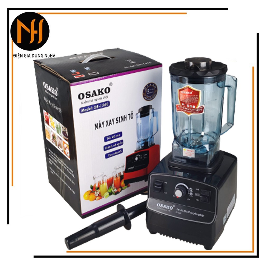 Máy xay sinh tố công nghiệp Osako, xay rau má, hạt, đá xay công suất 1450W, cối 2l, XAY NHUYỄN THỰC PHẨM-MÀU ĐEN--NUHA
