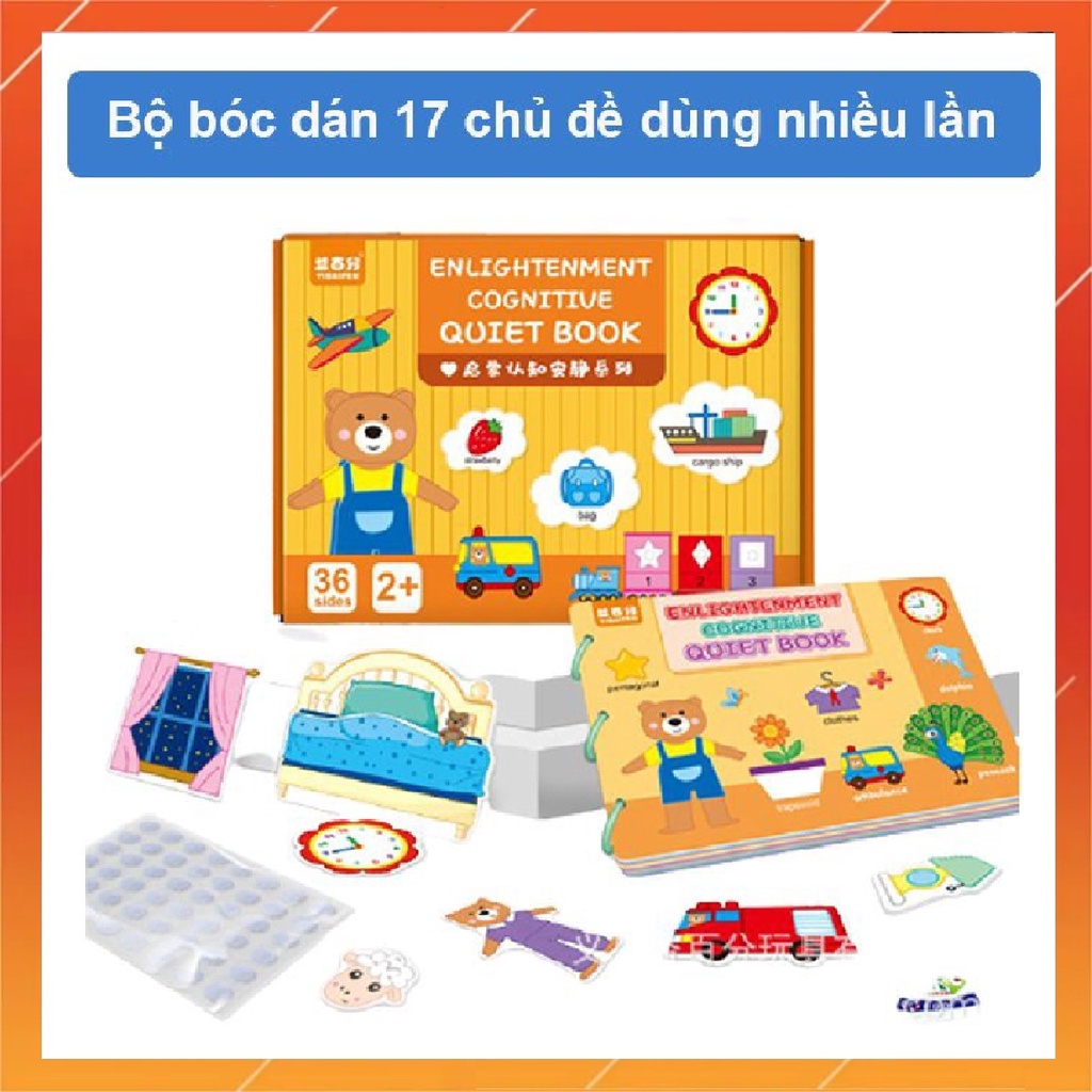 Đồ chơi Montessori sách bóc dán cho bé, 17 chủ đề, dùng được nhiếu lần, giáo dục sớm cho trẻ từ 0+