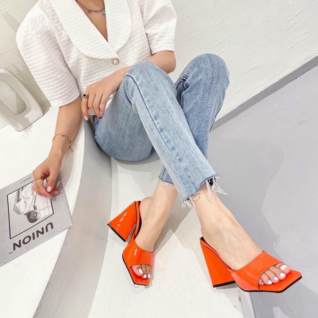 Dép cao gót, dép đi biển,có nhiều màu, 9 phân, mũi vuông, đế tam giác, thời trang hot trend, chất liệu da cao cấp