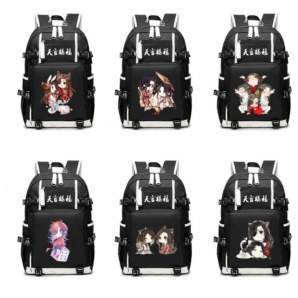 Balo 2 Vạch Kẻ Trắng in hình THIÊN QUAN TỨ PHÚC anime chibi cặp sách đi học thời trang không kèm sạc