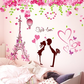 Decal dán tường Combo vườn hoa anh đào + Paris love