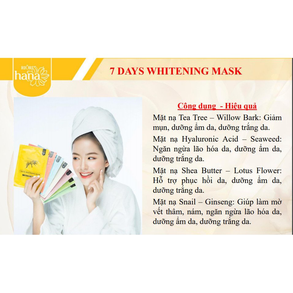 Bộ Mặt Nạ 7 ngày Dưỡng Trắng RIORI 7 DAYS WHITENING MASK (7 miếng)