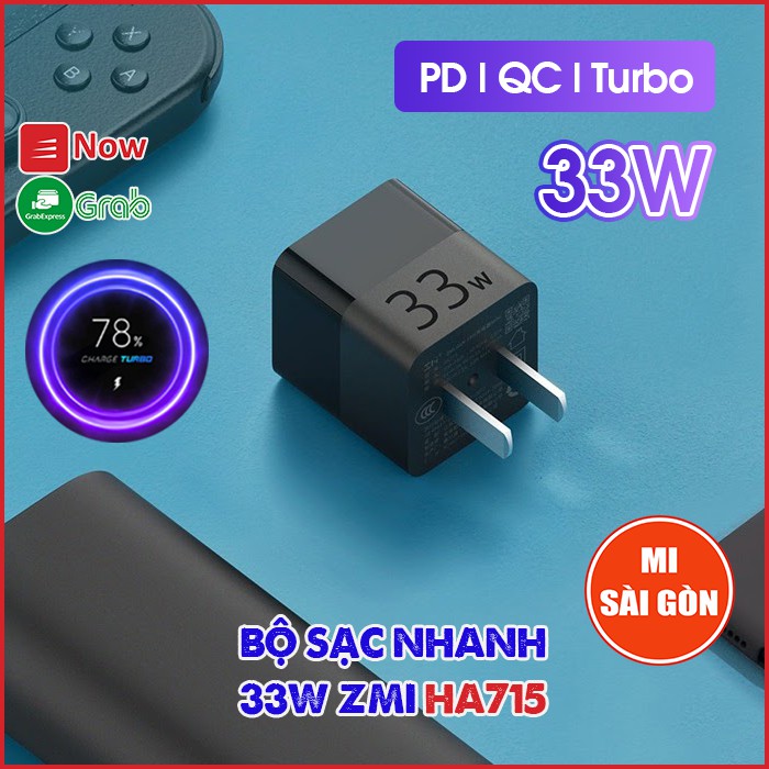 [Mã SKAMA07 giảm 8% đơn 250k]Bộ Sạc + Cáp C to C - ZMI GaN 33W MINI HA715 - Sạc nhanh PD, QC