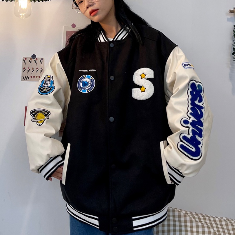 Áo Khoác Bóng Chày Unisex Dáng Rộng Thêu Chữ Phong Cách Hip hop Hàng Mới