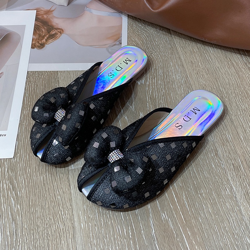 IELGY Dép Bít Mũi Họa Tiết Chấm Bi Đính Nơ Thời Trang Cho Nữ