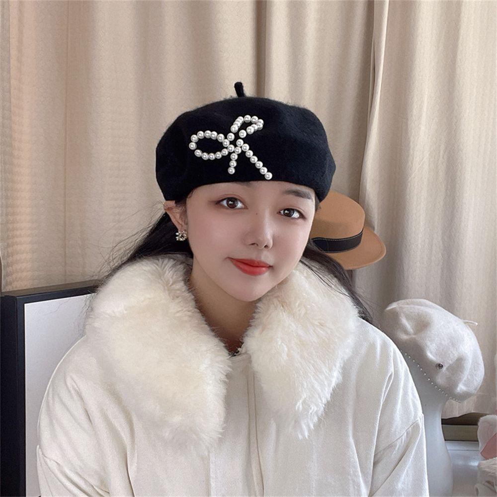 NIUYOU Mũ Beret Đính Nơ Thời Trang Mùa Đông Ấm Áp
