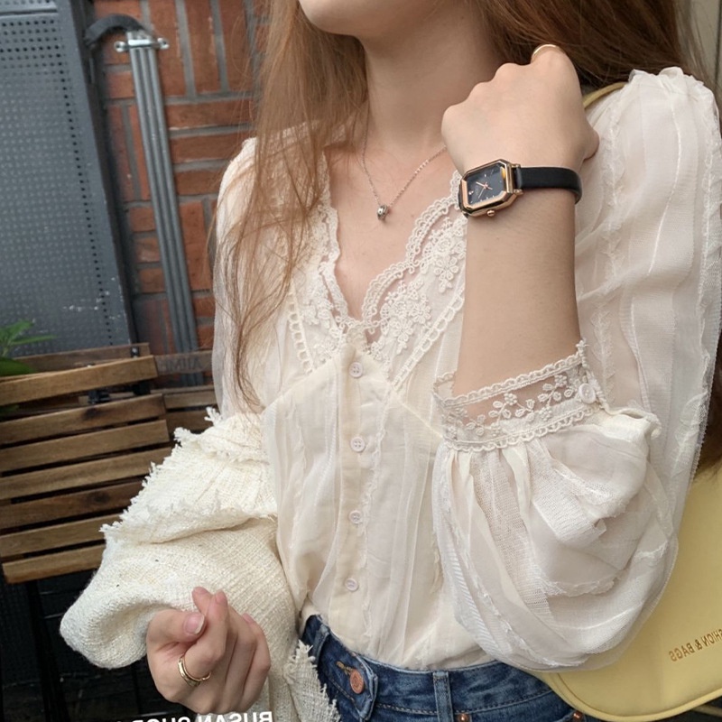 [HÀNG ĐẸP] Áo sơ mi nữ màu Ivory, cổ bèo, chun tay xinh như hoa