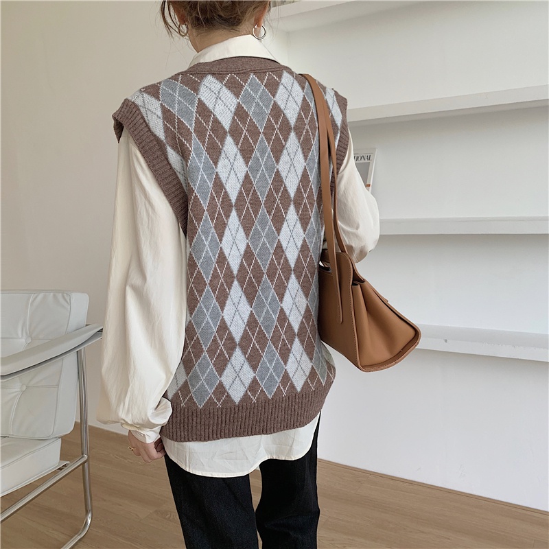 SUXI Áo Len Không Tay Cổ Chữ V Thời Trang Hàn Quốc Cho Nữ