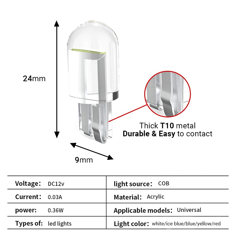 UNI-SHINE 1 bóng đèn LED T10 W5W 194 12V tự động cho nội thất ô tô màu trắng/vàng/xanh lam/xanh lam băng/đỏ tùy chọn