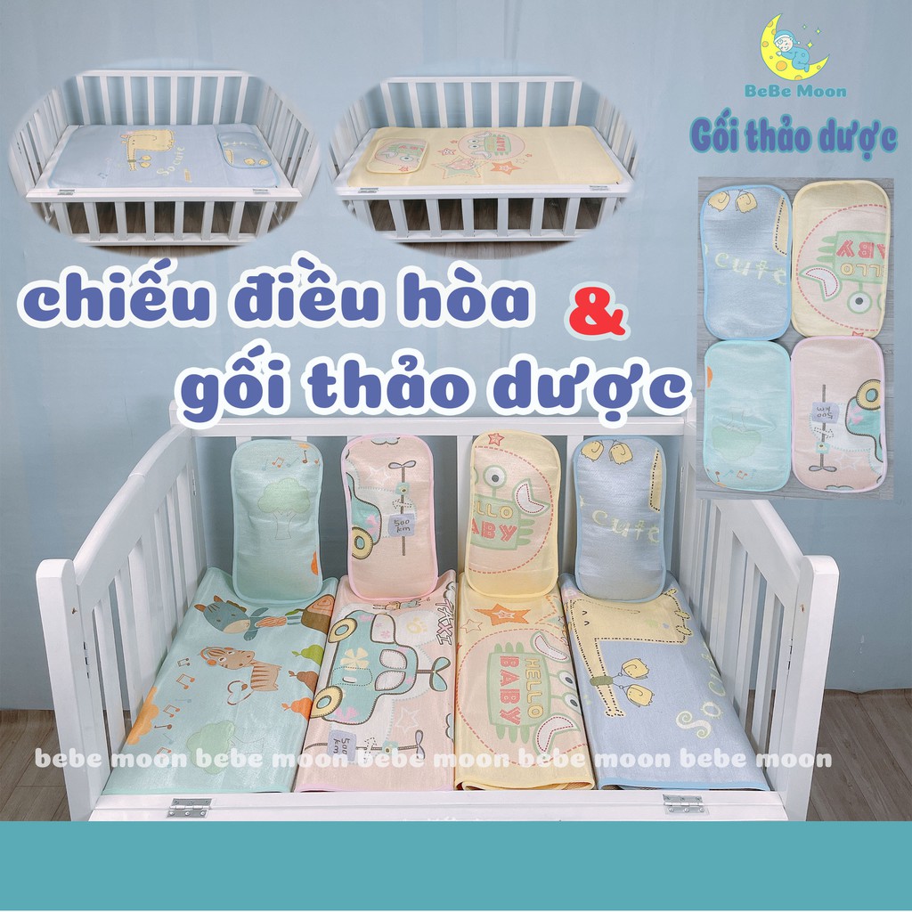 Chiếu Điều Hòa Kèm Gối Thảo Dược BEBE MOON Cho Bé Thoáng Mát Thấm Hút Mồ Hôi