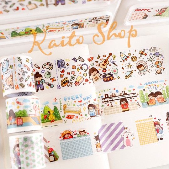 Cuộn Washi Tape Fat Planet Sáng Tạo Dễ Thương - Băng Keo Dán Trang Trí Sổ Tay, Sổ Còng, Tranh, Góc Học Tập