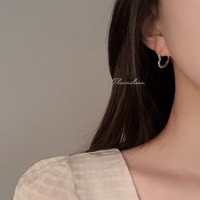 Khuyên tai bạc nữ TLEE tròn trơn hình trái tim trendy TleeJewelry B0353