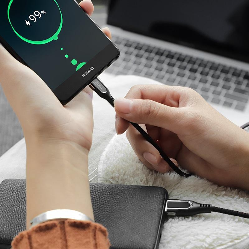 Cáp và truyền dữ liệu cổng Type-C Hoco U54 2.4A dài 1.2A (hỗ trợ QC3.0 và có đèn báo sạc)