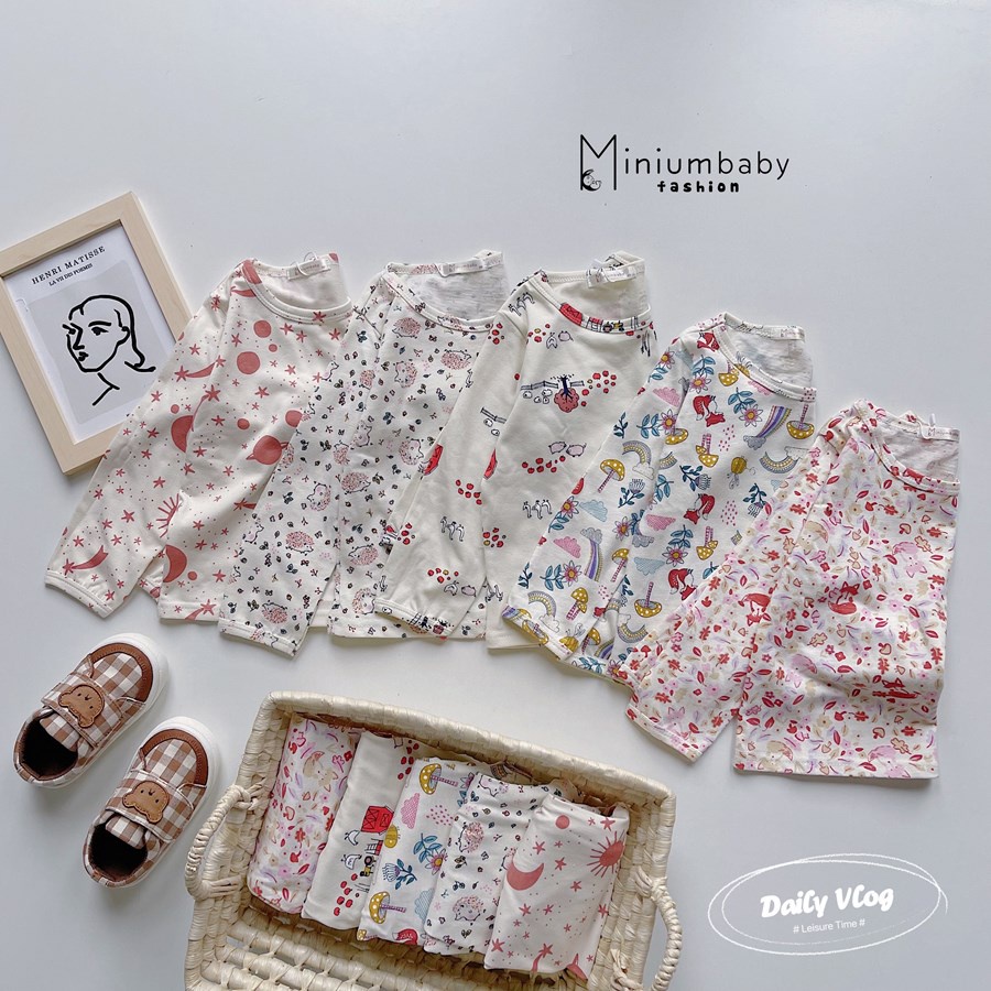Bộ dài tay da báo, tim nhỏ phối cổ sen kẹp bèo, chất liệu cotton nỉ, giữ nhiệt siêu tốt, miniumbabyfashion SB1296
