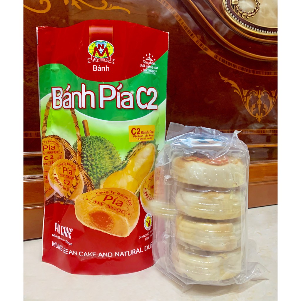 MỸ NGỌC _ 500g Bánh pía C2 ĐẬU XANH, SẦU RIÊNG, TRỨNG MUỐI - Pia Cake C2 with Mung beans, Durian 500g