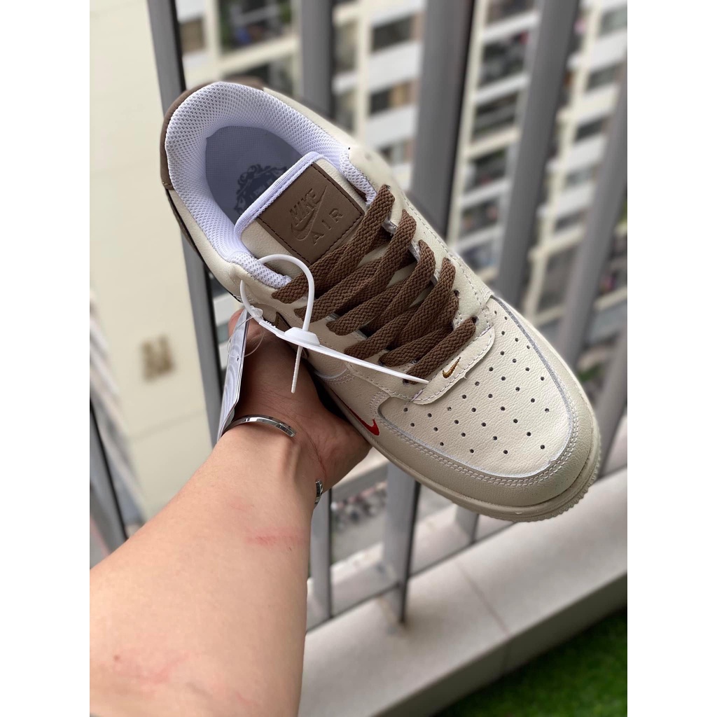 Giày thể thao Nike_AF1 vệt nâu, Giày sneaker Air Force 1 Low White Brown nam nữ ( Full Bill Box )