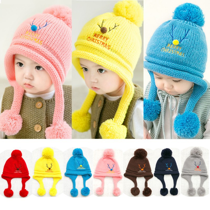 Nón len giữ ấm phối banh lông thú kiểu dáng xinh xắn dễ thương cho bé