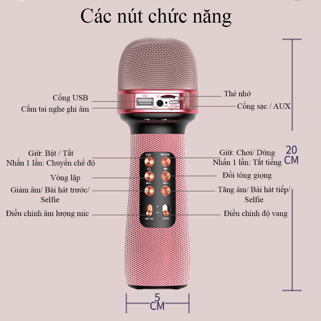 Mic Karaoke Kiêm Loa Bluetooth WS-898, Micro không dây hát karaoke mini cầm tay Nâng giọng cực chất, Loa hát karaoke