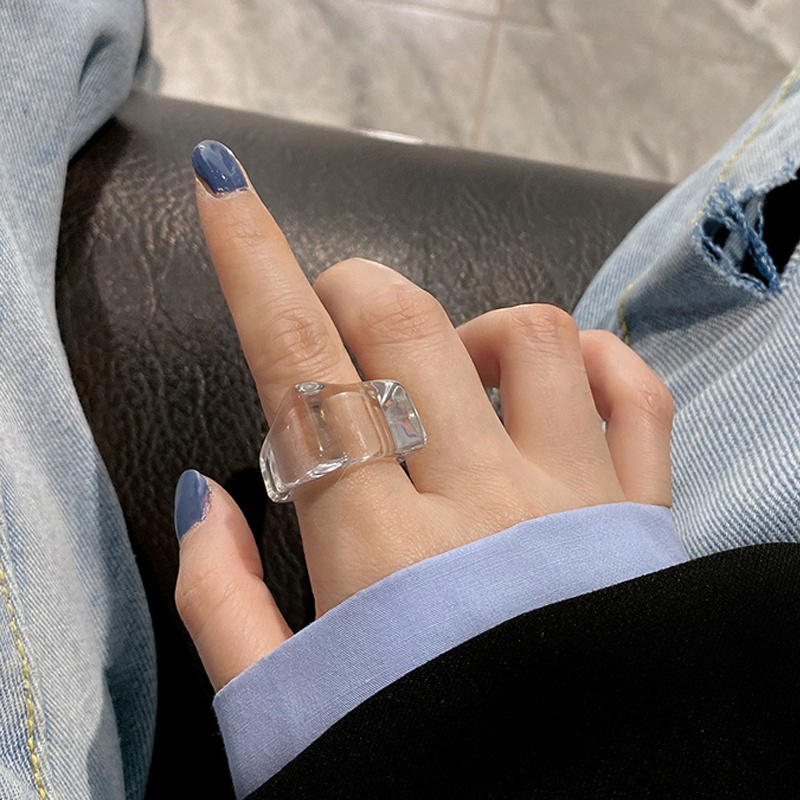 Nhẫn MANYUE bằng nhựa trong suốt hoạ tiết đá hoa cương phong cách Hàn Quốc cho nữ